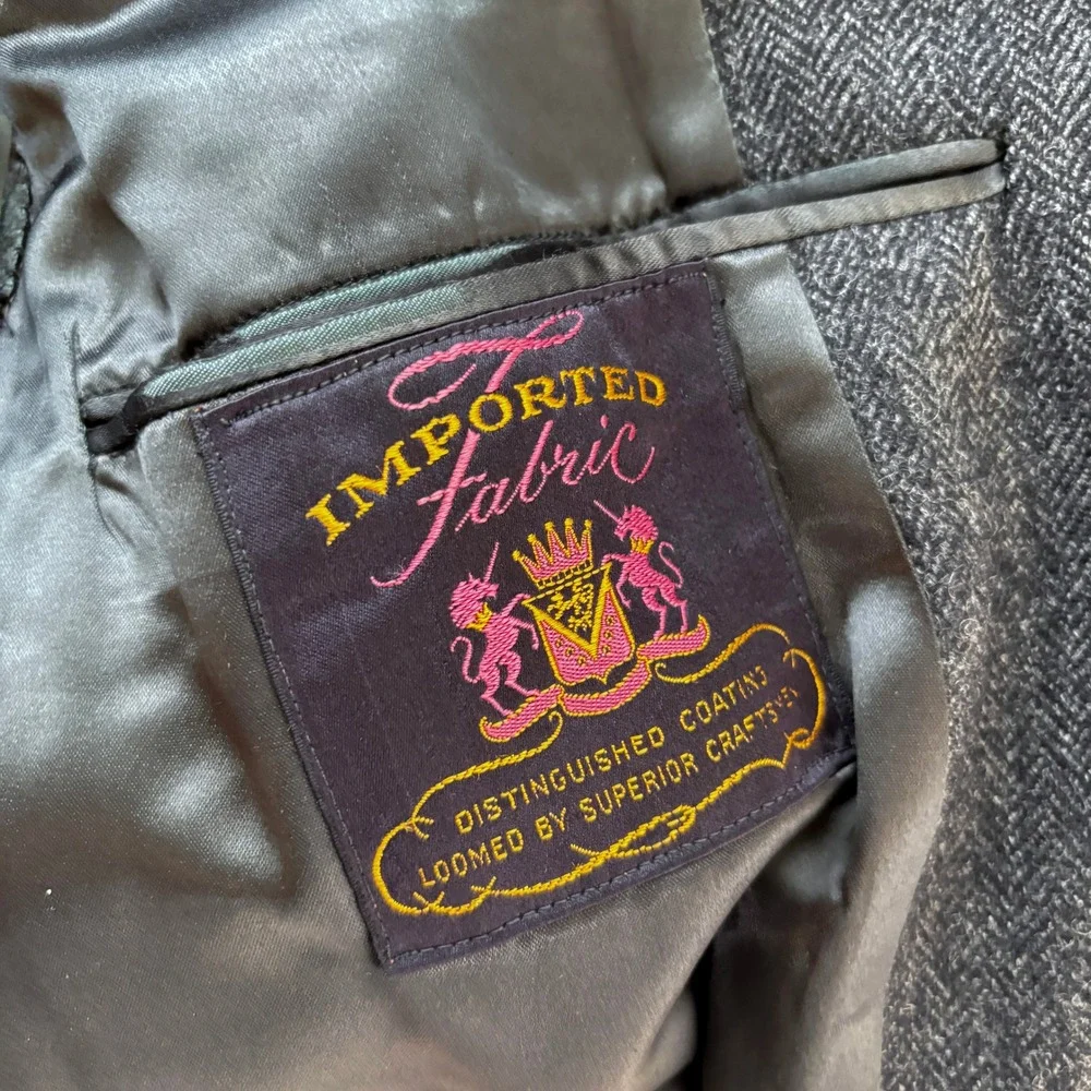 VTG‎ 60s Mens L AD Gallagher Grey Herringbone Wool Overcoat Union Made Long Coat